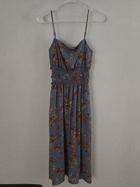Blue Floral Sleeveless Smocked Waist Maxi Dress